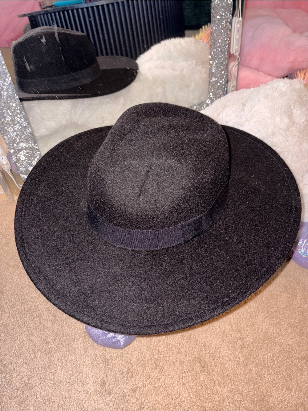Wide Brim Black Fedora Hat - Classic Women's Accessory